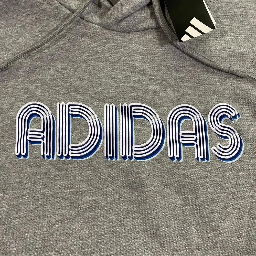 Adidas 3D Retro 70s Striped Logo Hoodie Mens XLT XL Tall Gray Disco Groovy NWT